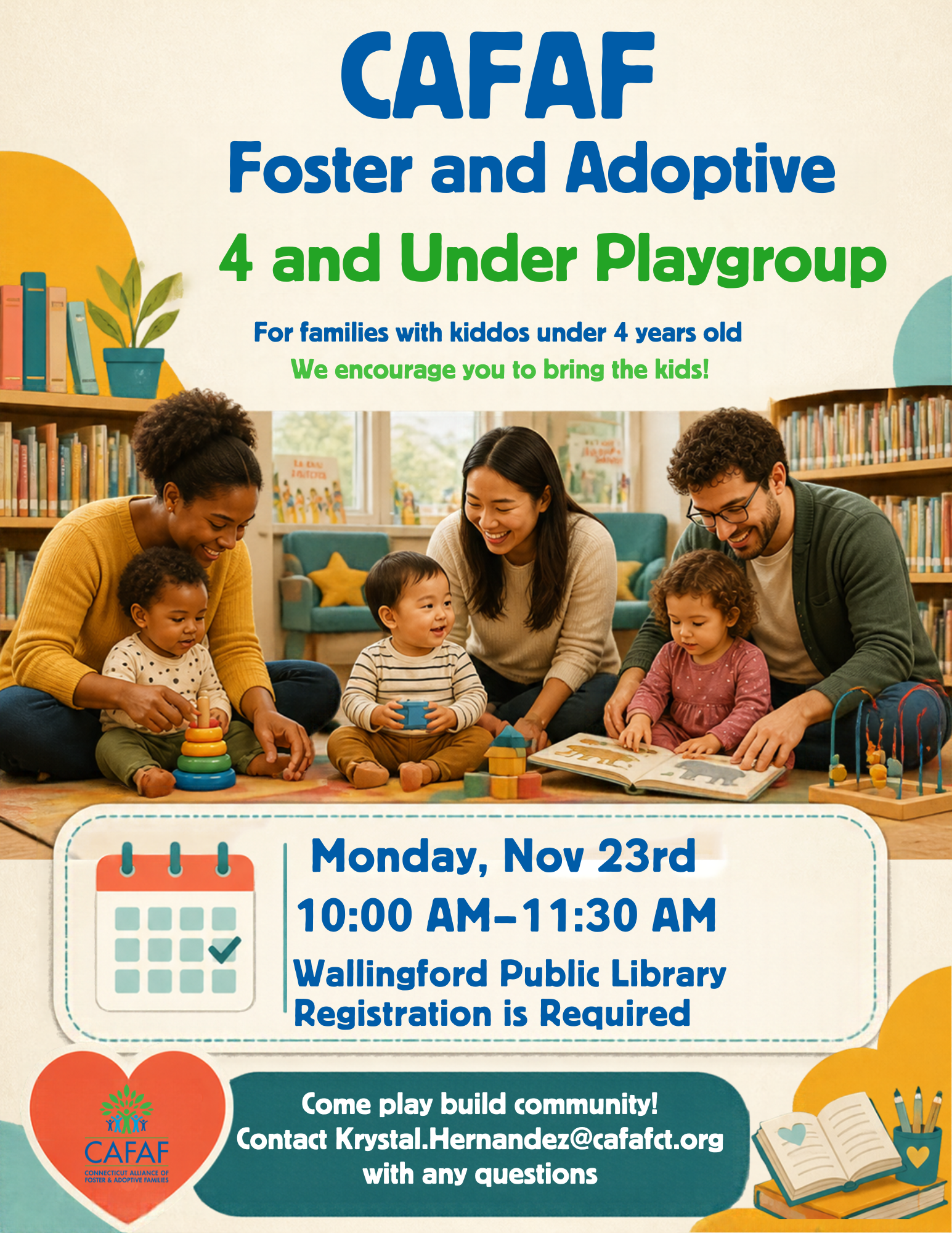 Foster and Adoptive 4 and Under Playgroup at Wallingford Public Library- November 23rd